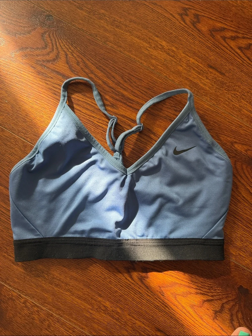 Nike Sky Blue Strappy Padded Sports Bra with Black Band
